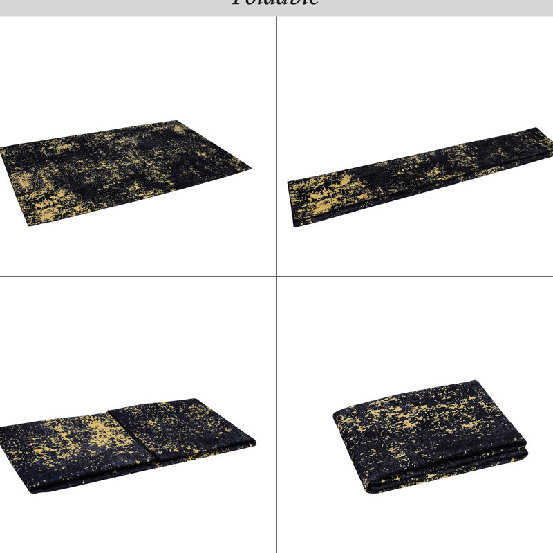 Washable 4x6 Area Rug, Non-slip Low-pile For Bedroom, Living Room, Kitchen, Dining Room - Black + Gold Damselfly Non-shedding