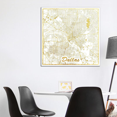 Dallas Gold Leaf Urban Blueprint Map by Hubert Roguski - Wrapped Canvas Print