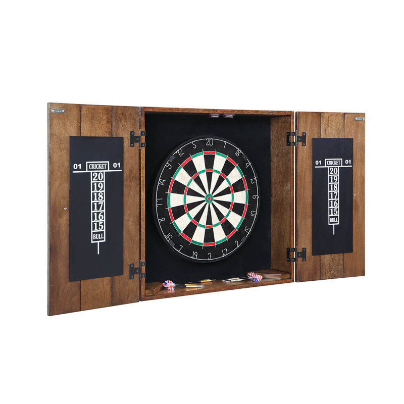 Rustic Oak Solid Wood Dartboard Cabinet Set with Bristle Board