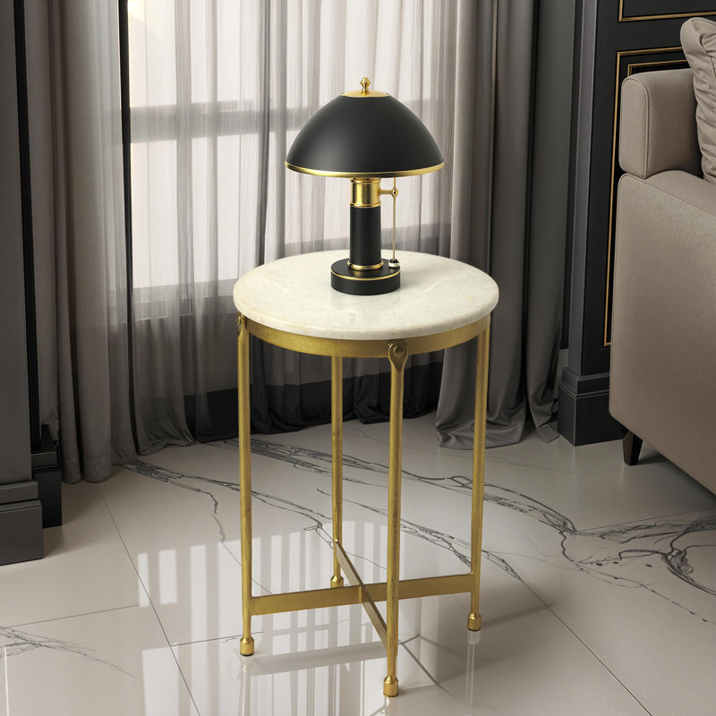 Table d'appoint ronde en marbre et métal l 13,5 po Fonzell, blanc et or
