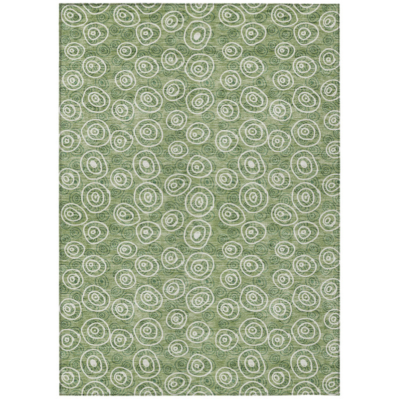 Tapis intérieur / extérieur géométrique lavable 9 pi x 12 pi vert et ivoire