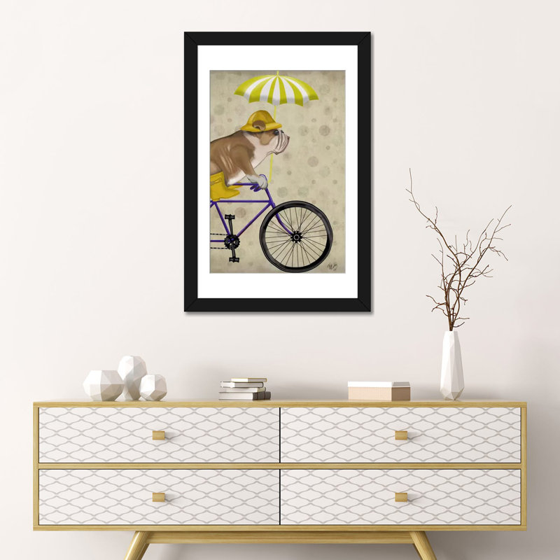 Impression sur toile tendue Fab Funky «English Bulldog on Bicycle», H 24 po x l 16 po x P 1 po, Papier d'art encadré noir