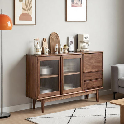 Buffet de rangement rétro minimaliste en noyer noir