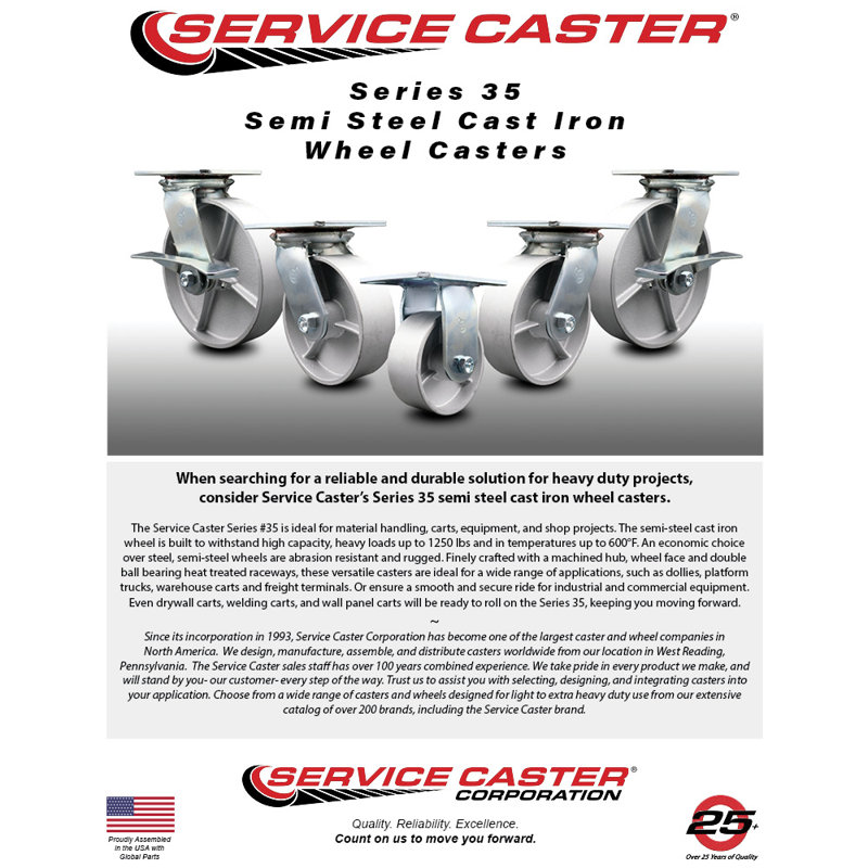 8 Inch Heavy Duty Semi Steel Caster with Ball Bearing and Brake Service Caster