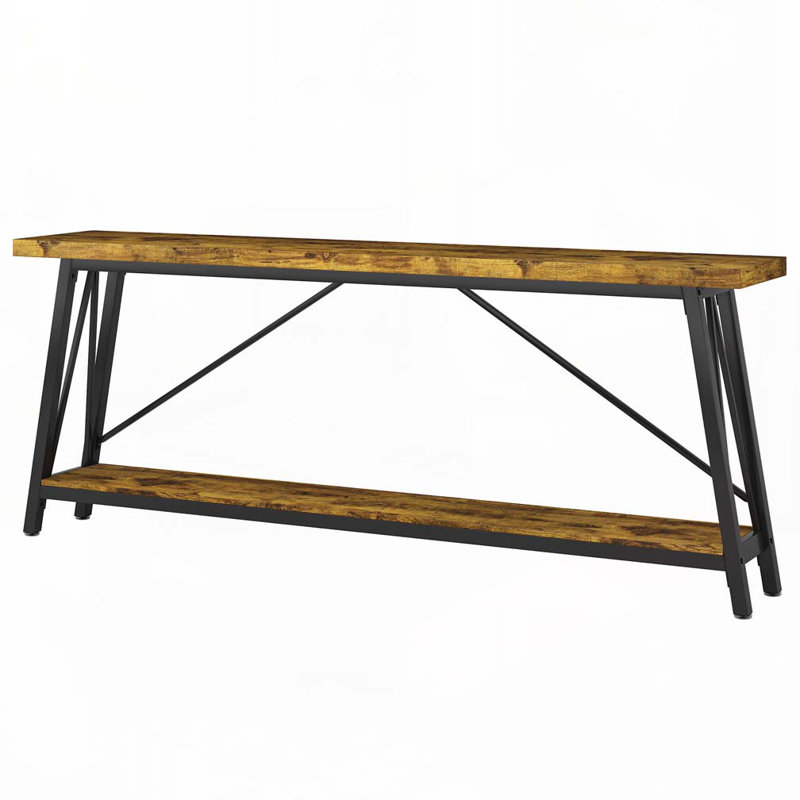 70.9" Extra Long Industrial Console Table, Black/Rustic Brown, Rustic Brown