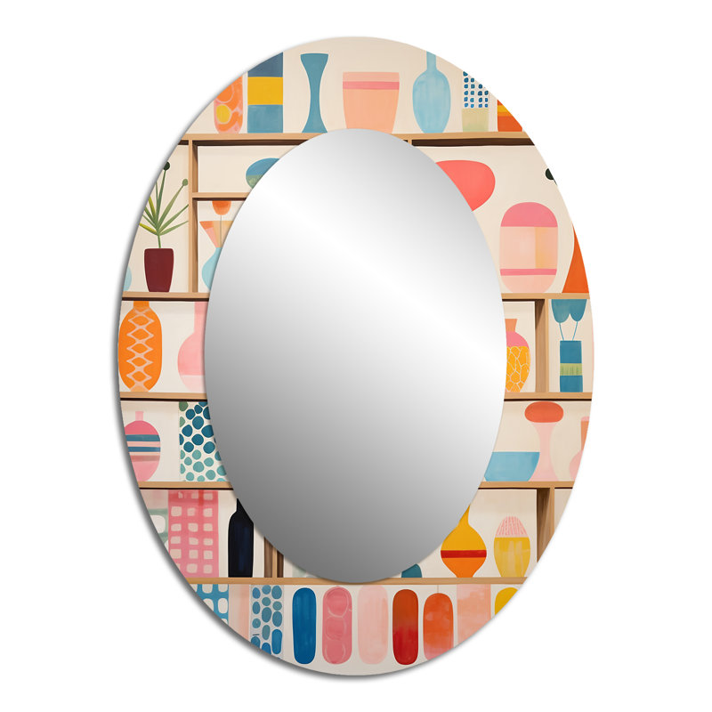 Miroir décoratif ovale rose sur métal Mid Century Playful Patterns IV, 40 po x 30 po
