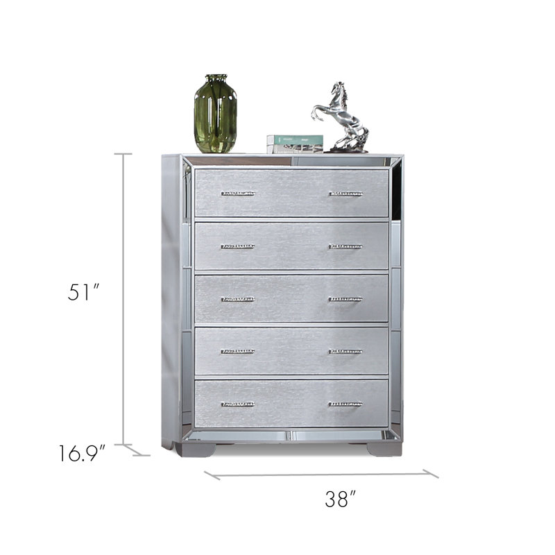 Commode 5 tiroirs Silloth, Argent