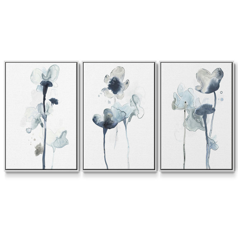 Ensemble de 3 pièces encadrées sur toile "Midnight Blossoms I" de l'UA CH, Blanc, H 36 po x l 72 po