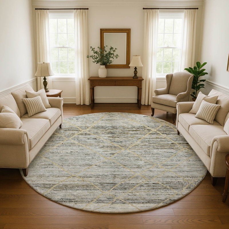 Premium Machine Washable Honig AMF1658 Diamonds Rug, Round 8'