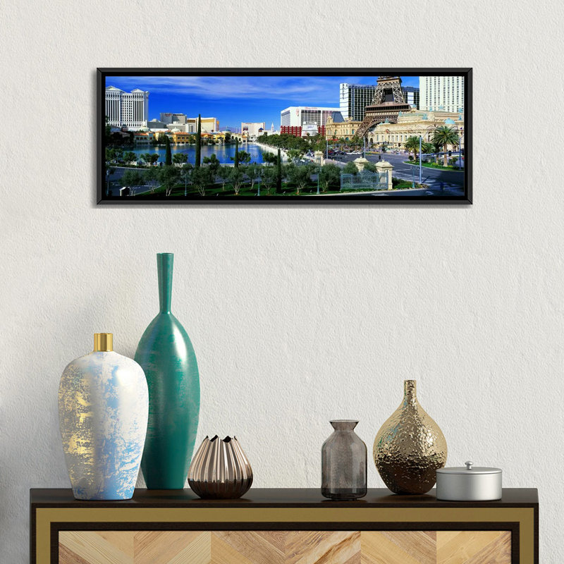 Reproduction de photo panoramique sur toile tendue las vegas nv, H 24 po x l 72 po x P 1,5 po, Cadre noir