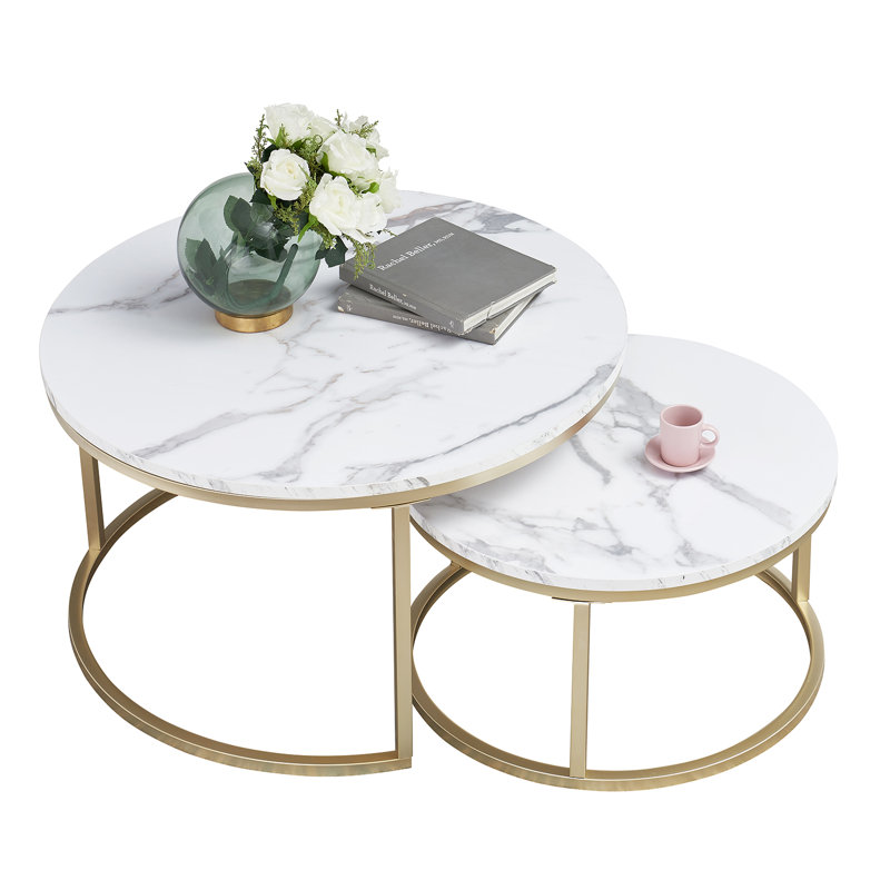 Frame Coffee Table, Gold, White, Marble