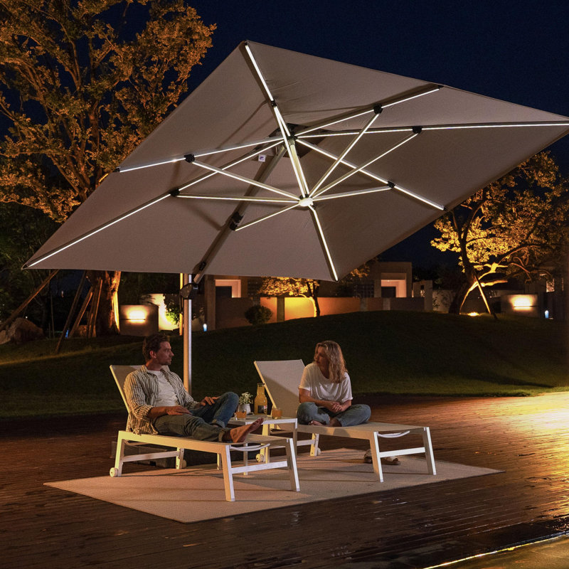 365cm Lighted Cantilever Parasol, Grey