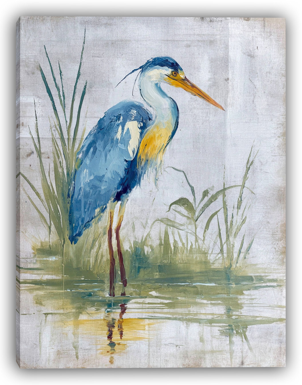 Highland Dunes Pastel Marsh Heron Wrapped Canvas Wall Art | Wayfair
