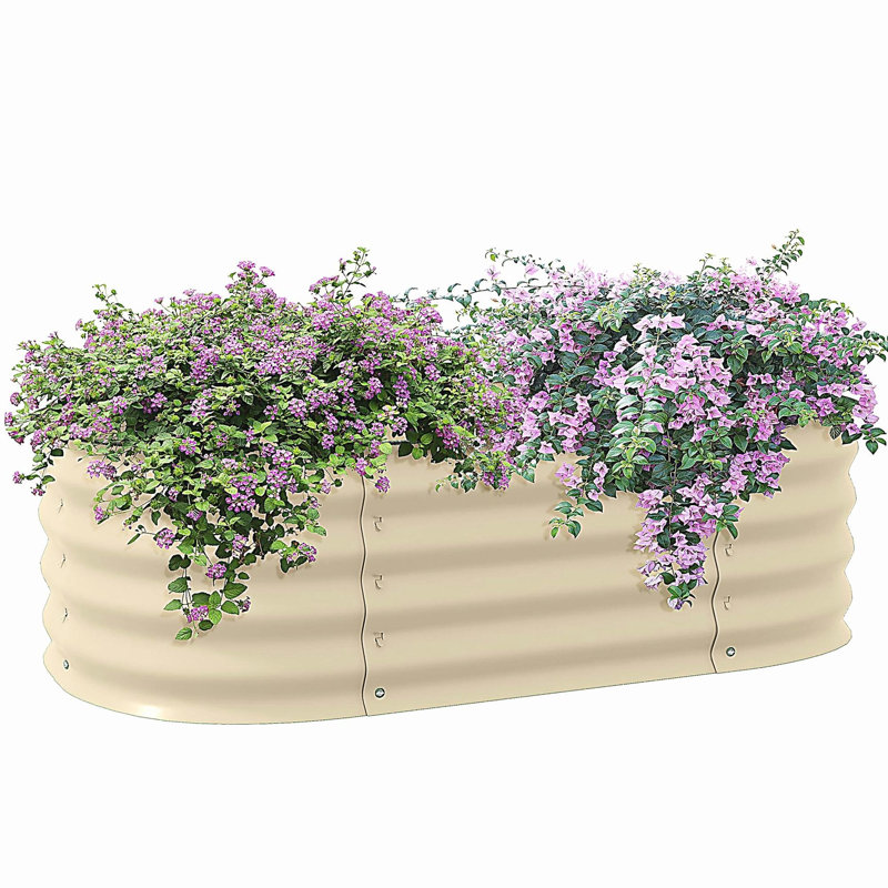 Outsunny 3.4' x 2' x 1' Galvanized Raised Garden Bed Kit, Outdoor Metal Elevated Planter Box with Safety Edging, Easy DIY Stock Tank for Growing Flowers, Herbs & Vegetables, Cream
