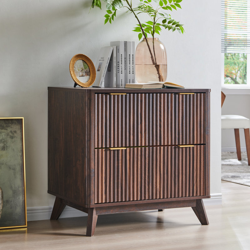 Fluted 2-Drawer Lateral File Cabinet With Hanging Storage, Dark Walnut