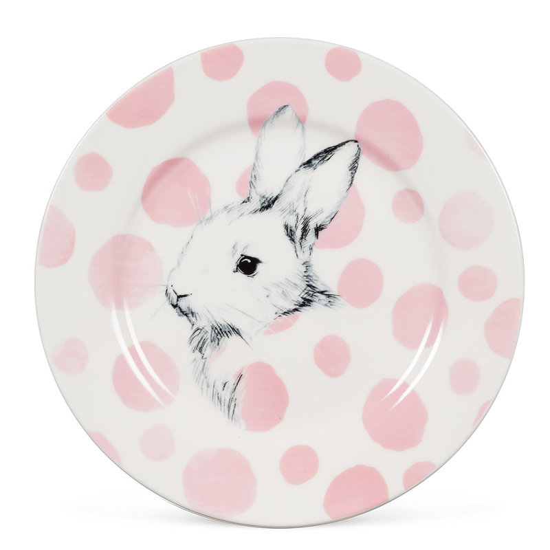 Ensemble de 4 assiettes lapin à pois roses
