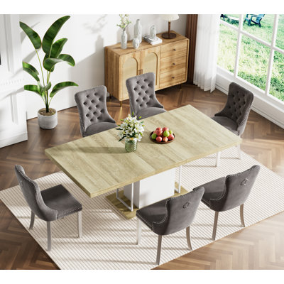 62.99" -78.74" Extendable Dining Table Set, Dining Room Table & Dining Chairs with Leg, Rustic Kitchen Dining Table and Chairs Set, Modern Dining Tabl by House of Hampton