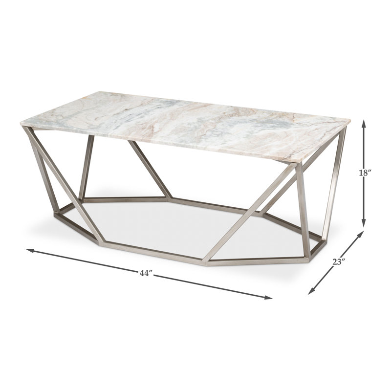 Rectangular Black Marble and Metal Coffee Table