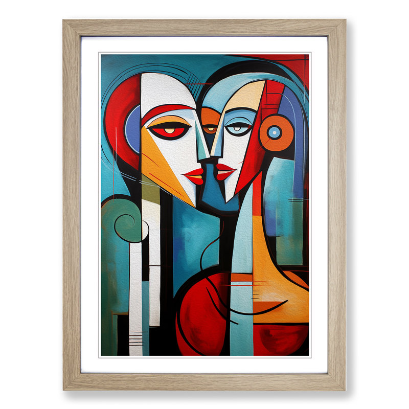 Lovers Constructivism No.2 - Single Picture Frame Print on Wood, 46cm H x 34cm W x 2cm D, Oak