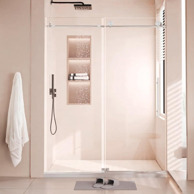 Portes de douche en verre, porte de salle de bain coulissante, joint étanche, porte de douche en verre sans cadre, installation facile, verre trempé de 8 mm, tube rond en nickel brossé
