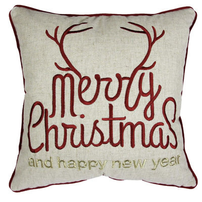 Merry Christmas And Happy New Year Throw Pillow – 20X20 Linen Look With Gold Accents And Insert