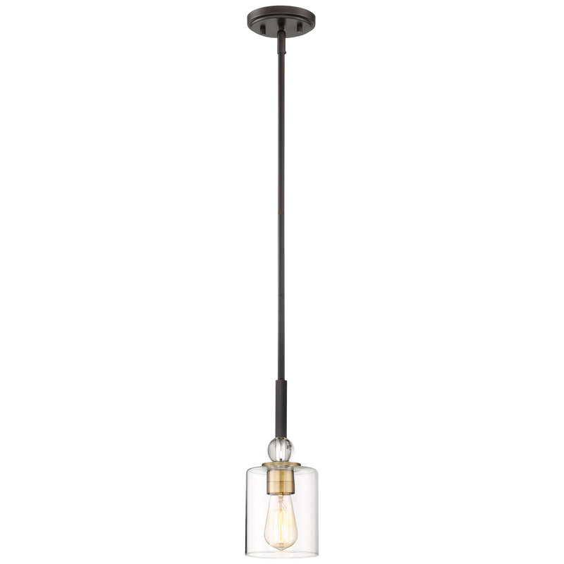 Ivy Bronx Friedman Clear Glass Pendant Light, 12.25" H x 5" W x 5" D, Painted Bronze/Natural Brushed Brass