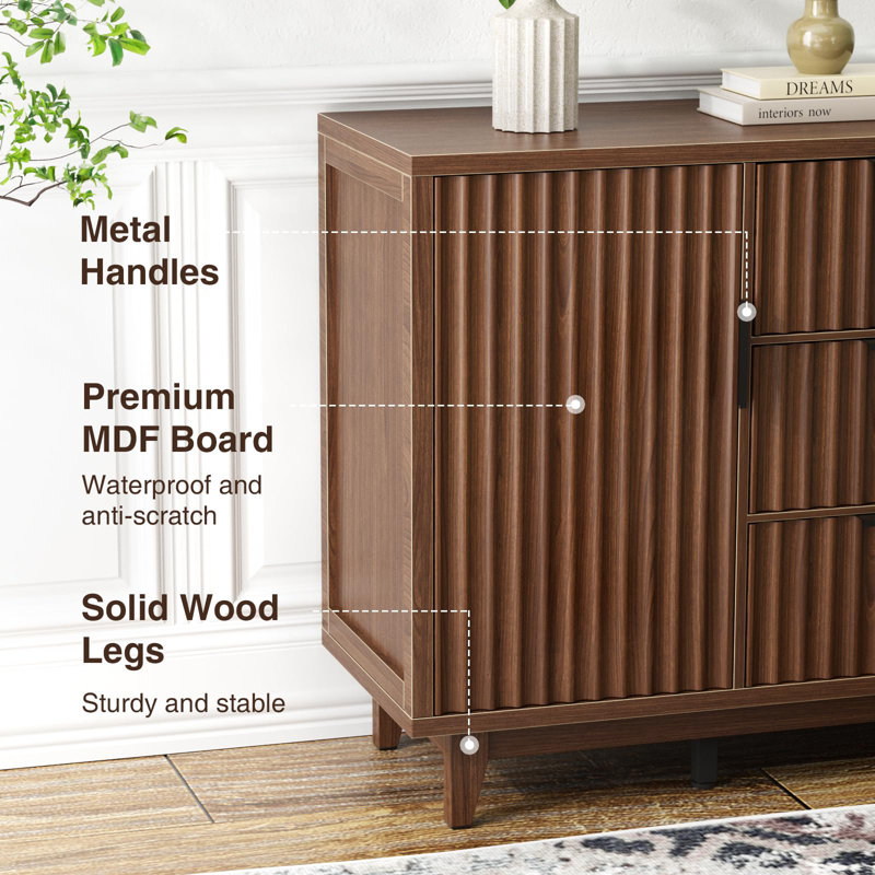 47.2" W Storage Cabinet With 3 Drawers, Brown