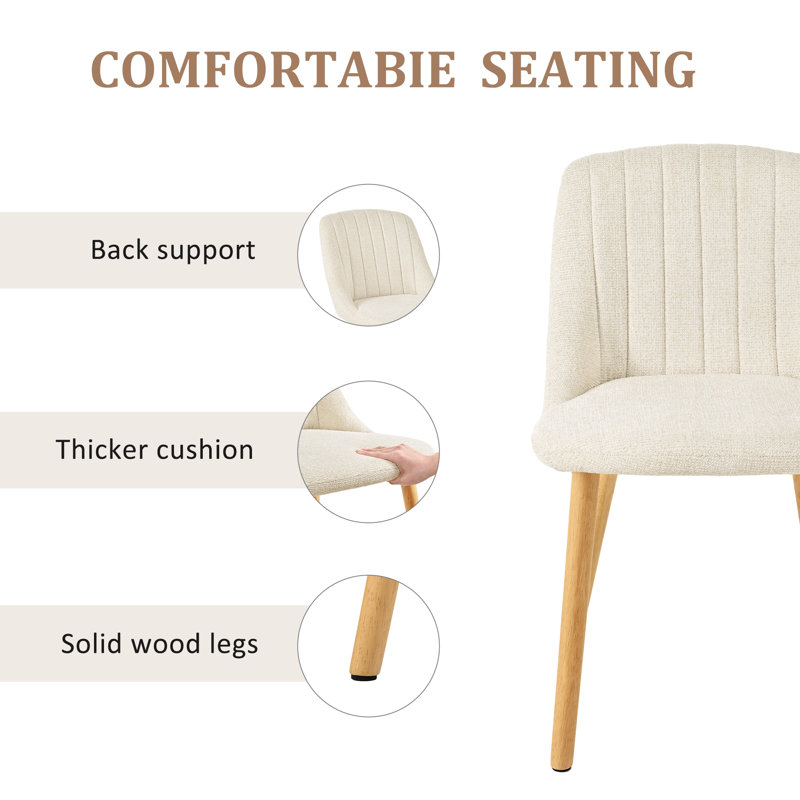 48.5cm H Upholstered Dining Chairs With Wooden Legs, 4, Cream Chenille/Natural
