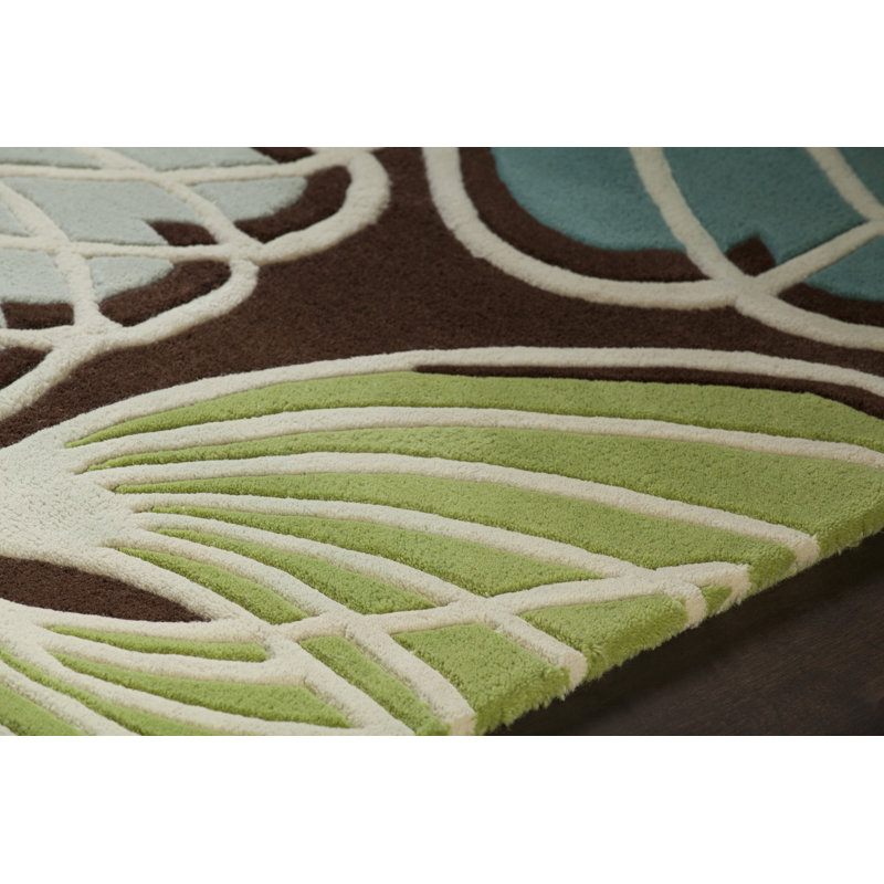 Tapis d'intérieur brun et bleu en laine touffeté à la main Bynum Authentic, 5 pi x 7 pi 6 po