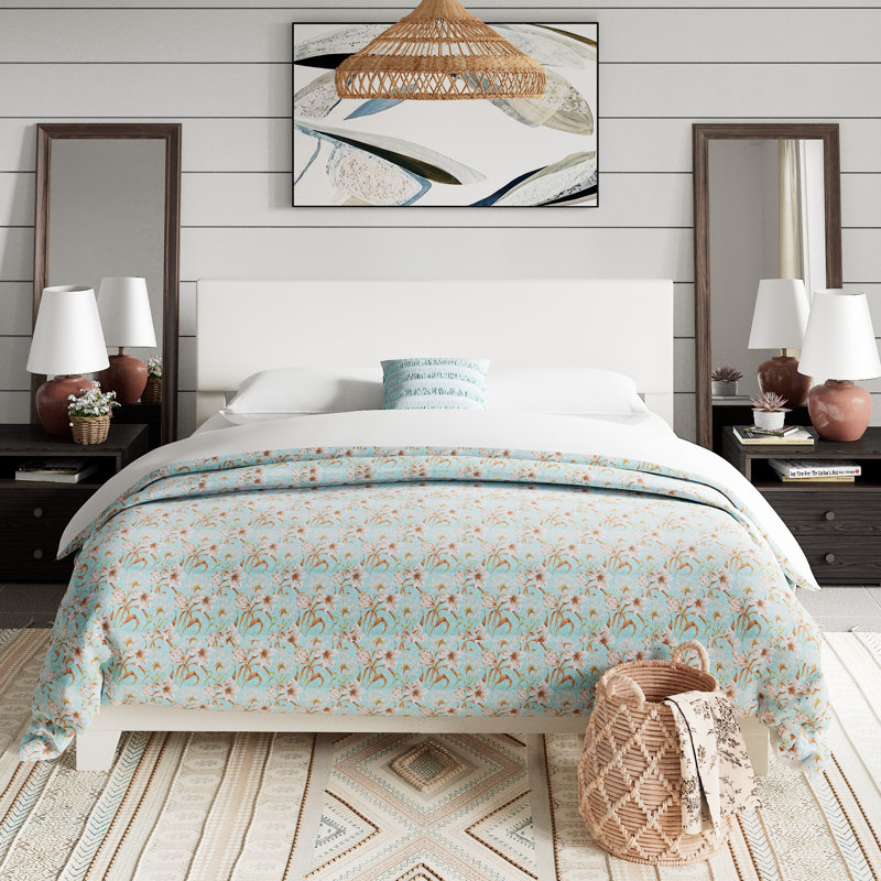 Base de lit tapissier blanche avec tête de lit, tête de lit réglable, aucun sommier tapissier requis, Grand