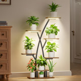 7-Tier Indoor Plant Stand With Built-In Grow Lights, Adjustable Brightness & Timer, Tree-Shaped Corner Shelf For Living Room, Balcony, Space-Saving Design