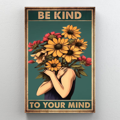 «Flowers Be Kind To Your Mind», reproduction d'art rectangulaire sur toile tendue 1 à 1 pièce