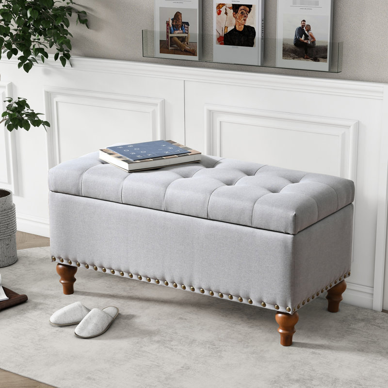 Banc en lin gris avec compartiment spacieux - Base élégante et fonctionnelle offrant un soutien stable, Gris