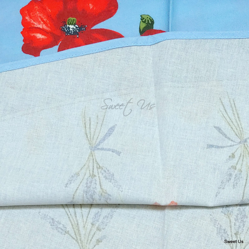 Wipeable Stain Resistant Acrylic Coated Cotton French Provencal Poppy Round Tablecloth, Blue