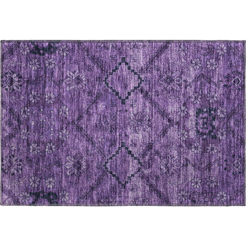 Premium Machine Washable Prisco Eggplant Rug, Rectangle 1'8" x 2'6"