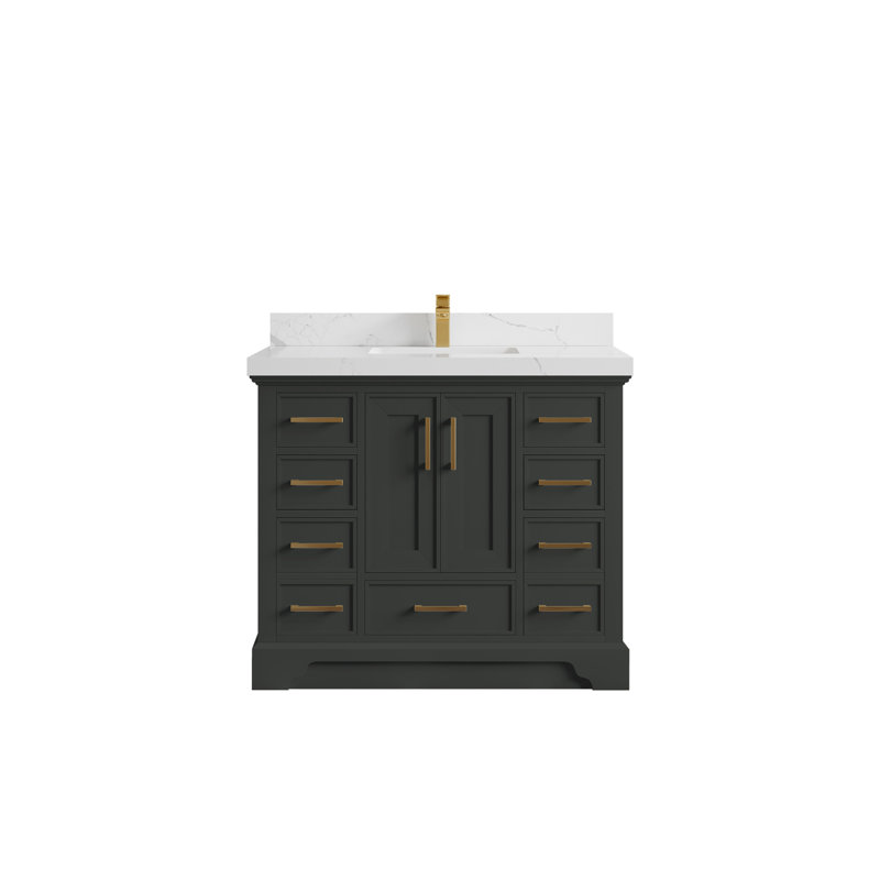 Meuble-lavabo simple 42 po avec plateau en quartz Charlotte, Calacatta Laza