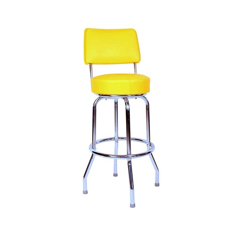 Retro Home Single Ring Upholstered Swivel Bar & Counter Stool with Back, Green, Bar Stool (30" Seat Height)
