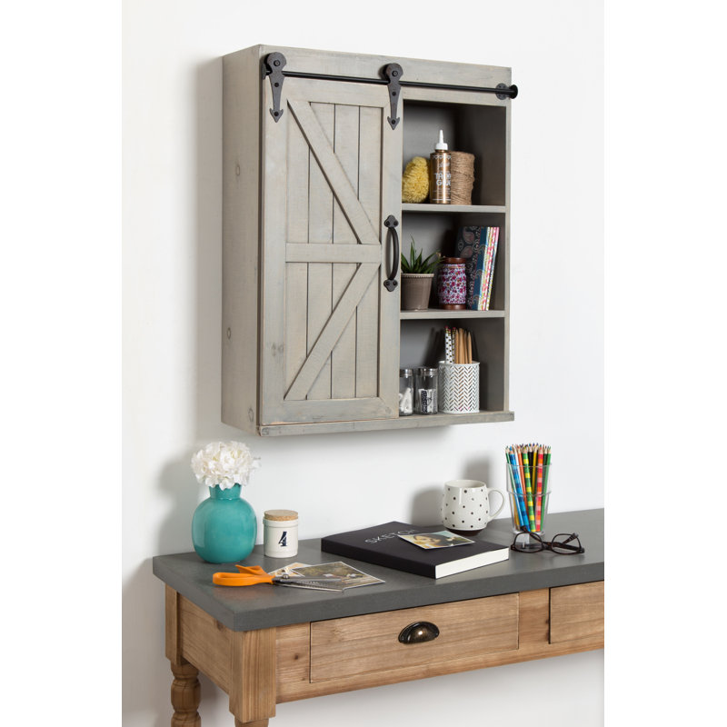 Gray Wood Bathroom Wall Storage Cabinet with Sliding Barn Door