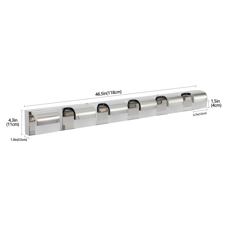 Éclairage de meuble-lavabo moderne pour salle de bain à DEL, 6 lumières, Chrome chrome, H 4,3 po x l 46,5 po x P 3,5 po