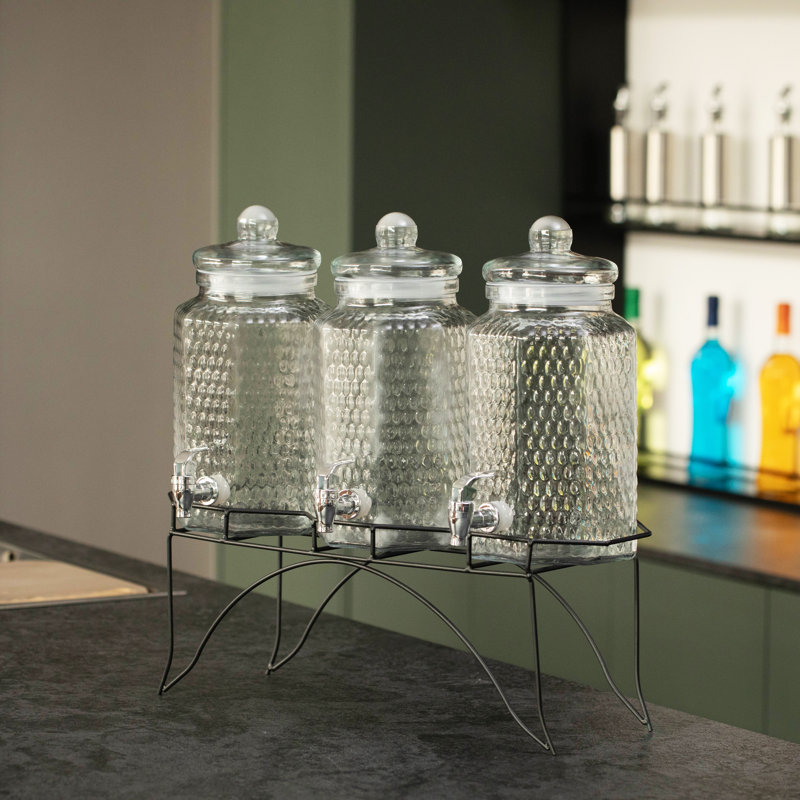 Ensemble de distributeur de boissons en verre 3 pièces avec support en métal et robinet en acier inoxydable Basicwise