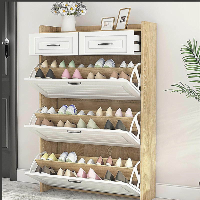 Shoe cabinet with 3 doors 2 drawers, large space for storage
