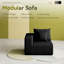 Canapé modulaire simple sans dossier 39 po Cloud, fauteuil de coin en velours côtelé avec accoudoir droit (noir)
