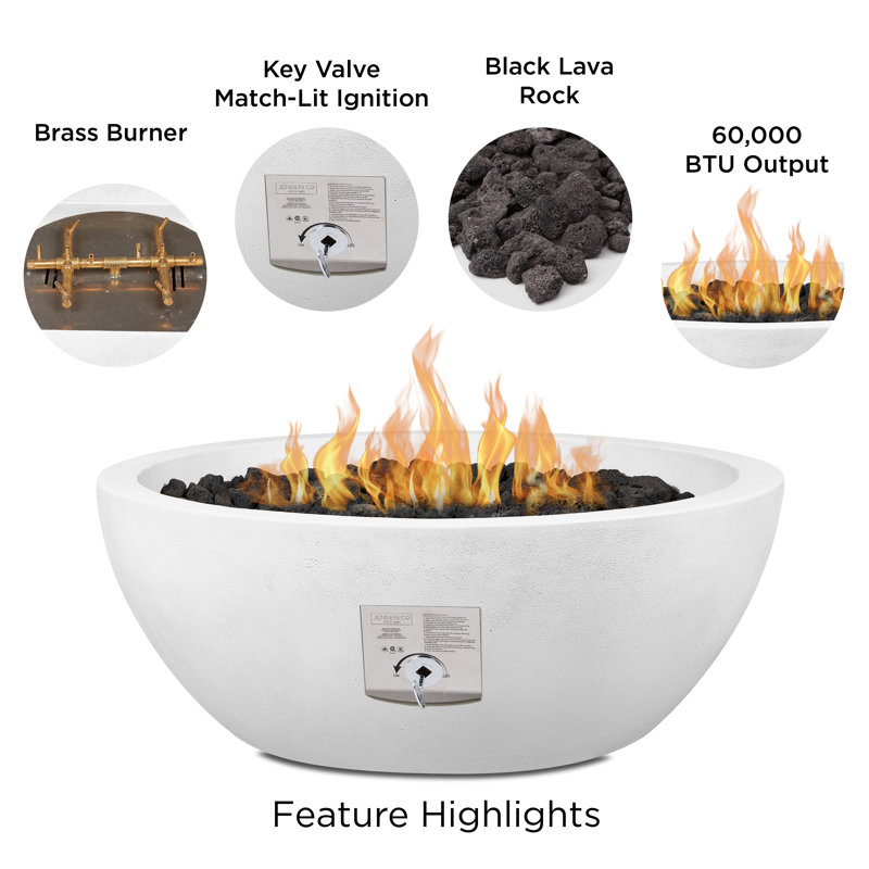 Eldora Round Concrete Fire Pit by Jensen Co, 14" H x 38" W x 38" D, Propane, Chalk