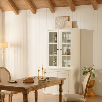 Armoire de rangement autoportante autoportante avec porte vitrée, armoires de rangement de style maison de campagne avec rangement, huche avec fenêtre en treillis
