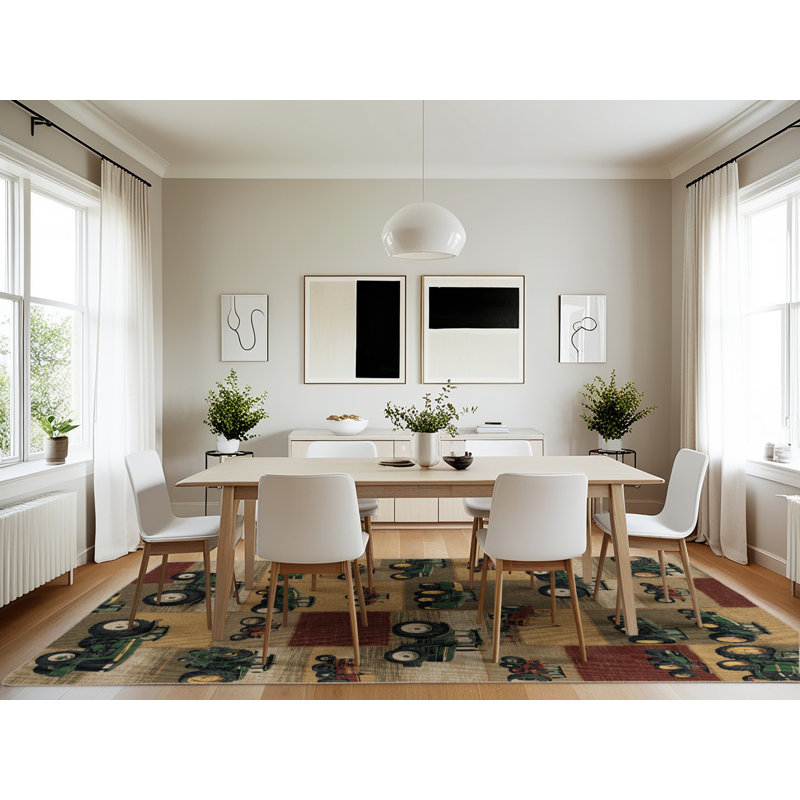 Machine Washable Transportation Beige Area Rug, Rectangulaire 7 pi x 10 pi