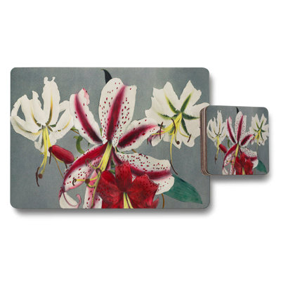 Blue Butterfly Placemat And Coaster Set With Elegant Floral Design