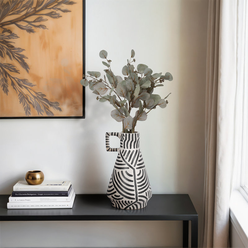 Handcrafted Black and White Ceramic Novelty Table Vase