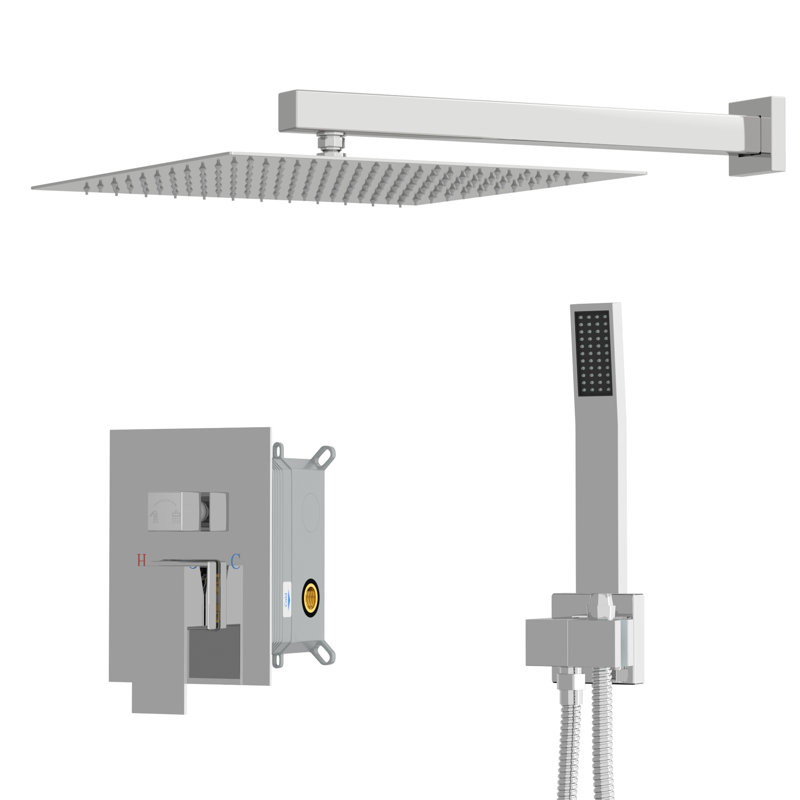 10" Pressure Balanced Rain Shower System With Handheld Spray, Polished Chrome