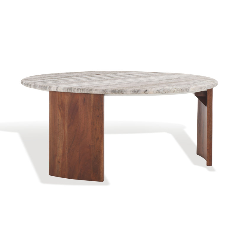 Lussan Round Marble Top Coffee Table, Walnut
