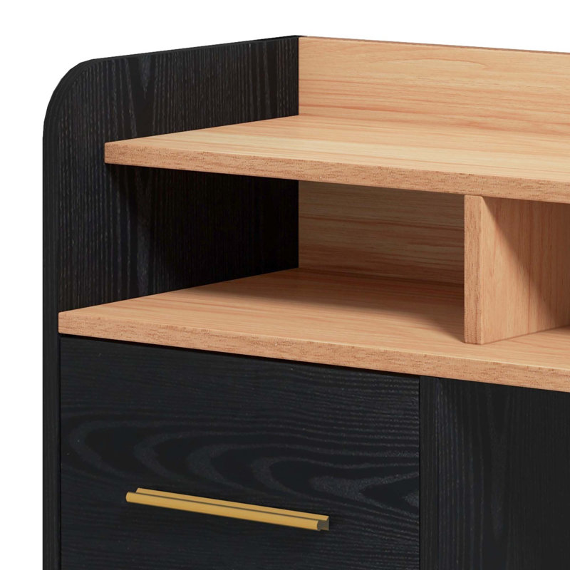Asharra 35'' W File Cabinet with Power Outlets, 2-Drawer & Printer Stand, Black